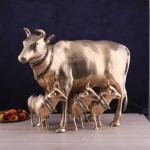 Pure Brass Large Gomatha (Cow) Statue Protecting Her Calves - Symbol of Nurturing Divinity & Motherhood